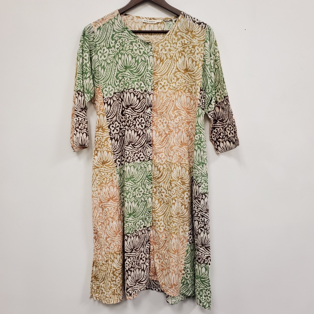 Roller Rabbit Womens Patchwork Button Gauzy Midi Shirt Dress Size M Multicolor